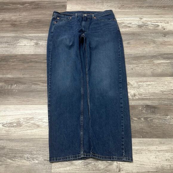 Levis 505 Dark Wash Blue Mens 36x30‎ Regular Straight Faded Denim Jeans Red Tab - Picture 1 of 12
